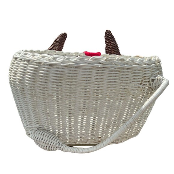 Vtg WHITE WICKER Rattan WESTERN BULL Basket LARGE Woven Planter Cottage DECOR - Picture 4 of 9